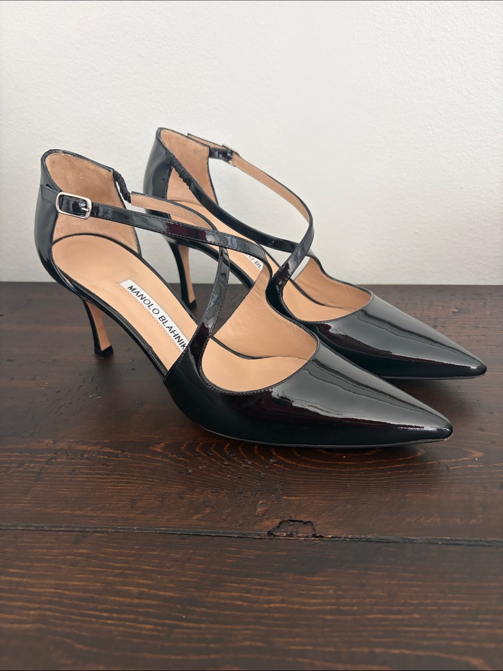 Manolo Blahnik Black Patent Leather Pointed Mary-Jane Heels